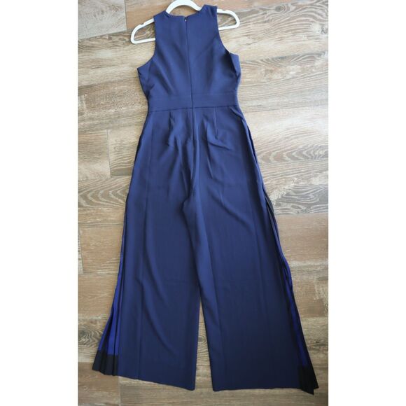 GSTQ 1F23D034 Women's Sz 4 Midnight Navy Blue Plunge Wrap Jumpsuit - Picture 2 of 13